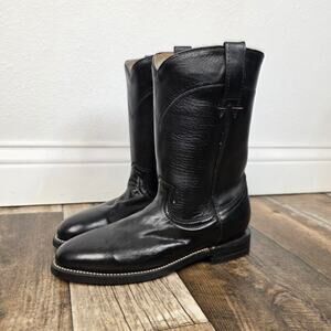Vintage Black Leather Mid Calf Pull On Western Roper  Boots Women’s 5